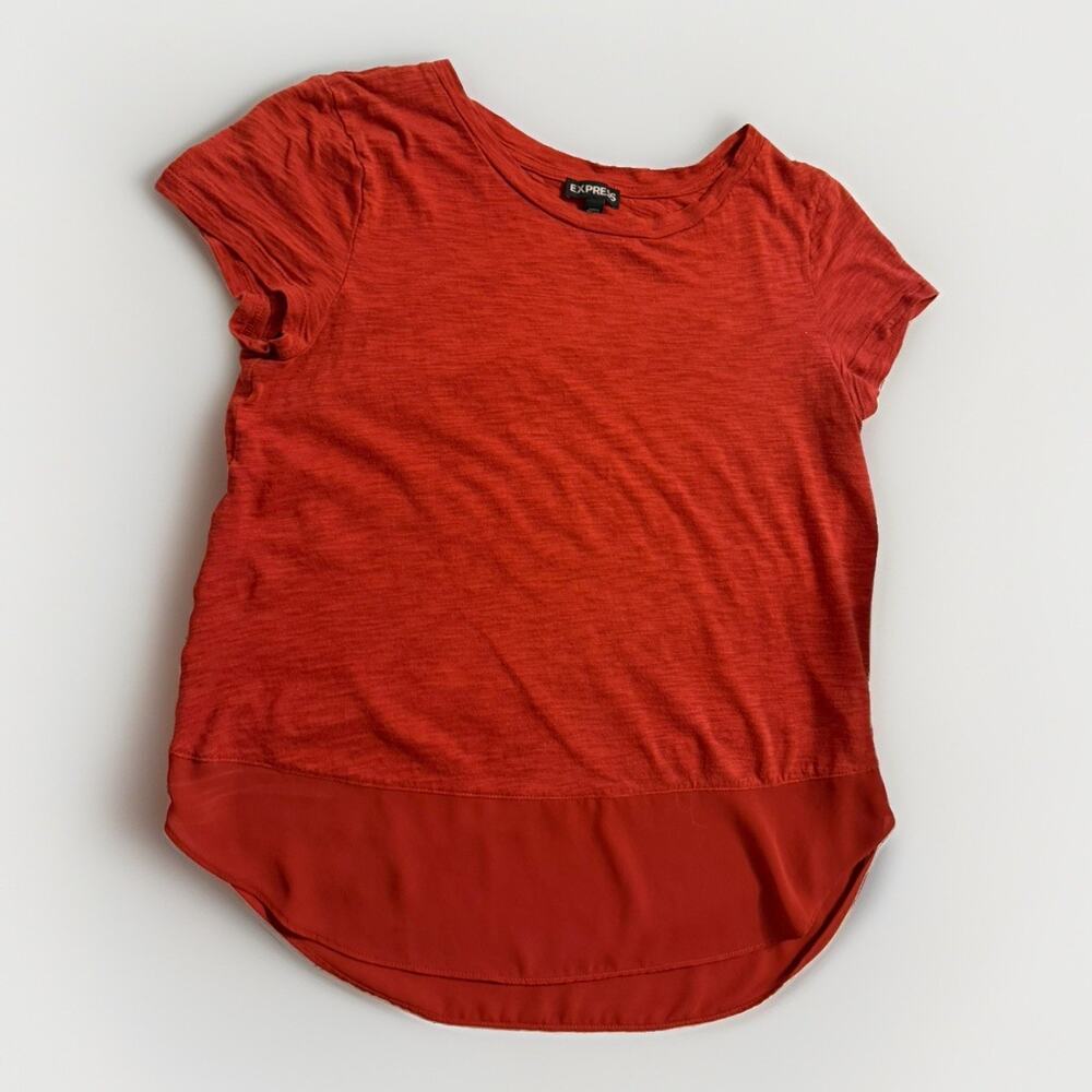 EXPRESS Short Sleeve Boat Neck Tunic Top Size XS Rust Red Orange FALL EUC